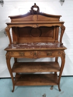 Vintage French Wood Buffet with Mable Top , 44"W&times;70"H&times;18"D