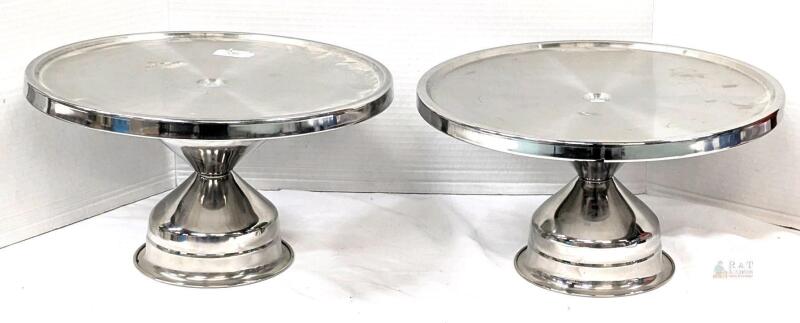 Pair Stainless Steel Cake Stands, 12&rdquo; Diameter, 6&rdquo; Tall, Pedestal Base, Commercial Quality
