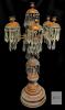 Antique Brass & Crystal 7-Light Candelabra, 34.25" Tall, Victorian-Style, Ornate Prisms, Patina<br/>missing Stone crystal pendalogues, crack in metal (pictured)