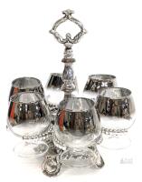 Vintage 1970 L&L Chrome Cordial Caddy #912 With 6 Matching Ombre Mercury-Style Cordial Glasses, No Chips or Cracks