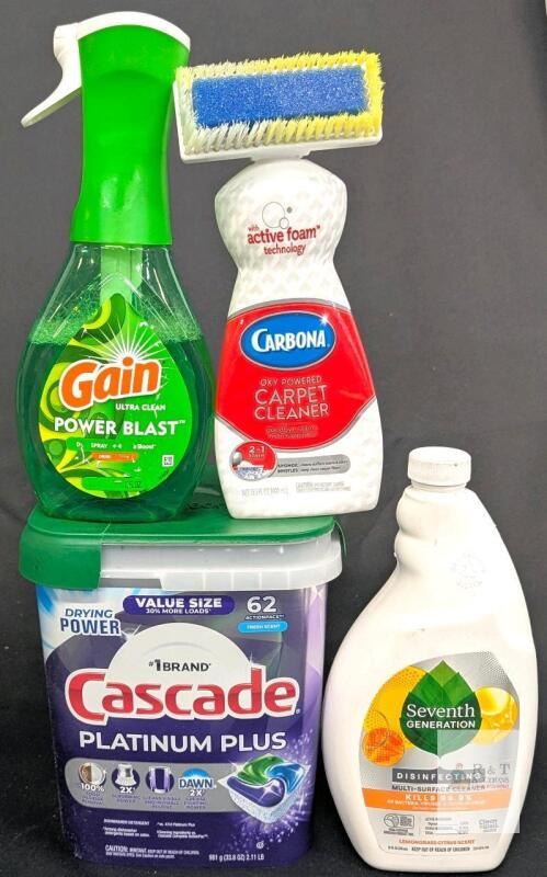 Cascade Platinum Plus Pods 40ct, Gain Power Blast, Carbona Carpet Cleaner, 7th Gen Disinfectant Note: Online returns. Volumes will be lower than listed
