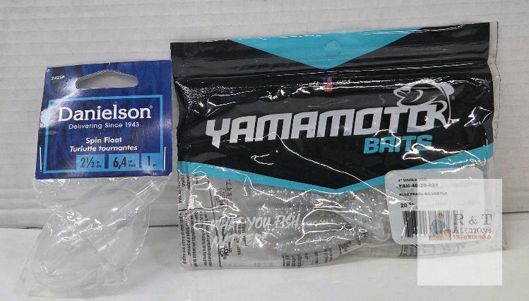 NEW Yamamoto 4" Single Tail Grub Lures 20pk Blue Pearl/Silver Flake + Danielson 2.5" Spin Float