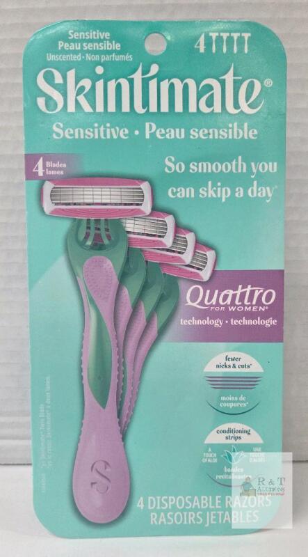 Skintimate Quattro for Women Sensitive Disposable Razors 4-Pack, 4 Blades, Unscented
