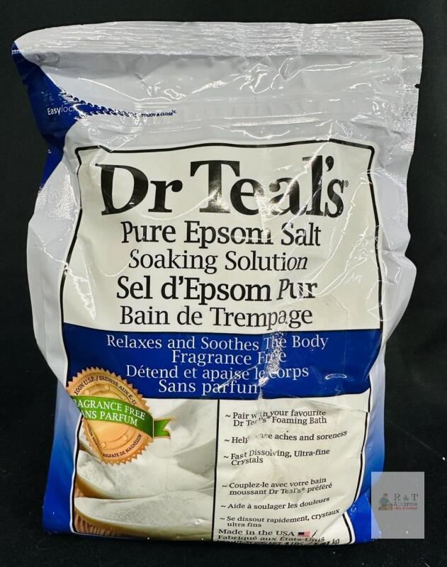 Dr Teal&rsquo;s Pure Epsom Salt Soaking Solution, Fragrance Free, 4 lbs (1.81 kg), Resealable Bag, USA Made