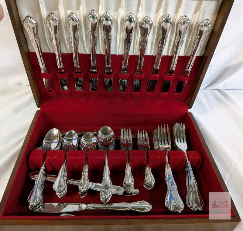 Silver-Plated Flatware Set, Ornate Floral Pattern, with Presentation Box