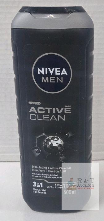 Nivea Men Active Clean 3-in-1 Shower Gel 500 mL, Active Charcoal, 60154957, Original Packaging