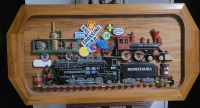 Railroad Plaster Collage on Wood Framed Wall Hanging , 50"&times;30"