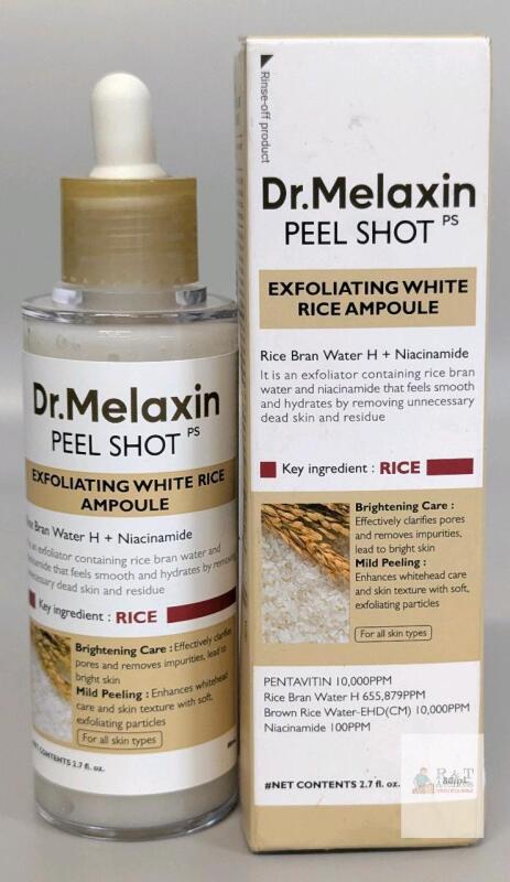 Dr.Melaxin Peel Shot PS Exfoliating White Rice Ampoule 80mL | Rice Bran, Niacinamide, EXP 2028 Note: Online returns. Volumes may be lower than listed