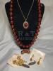 D&rsquo;ORLAN Amber Glass Necklace Lucite Bauble Earrings & Rhinestones