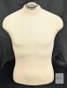 Male Torso Dress Form, 24" Height, Off-White Canvas, Chrome Neck Cap, Tabletop Mount