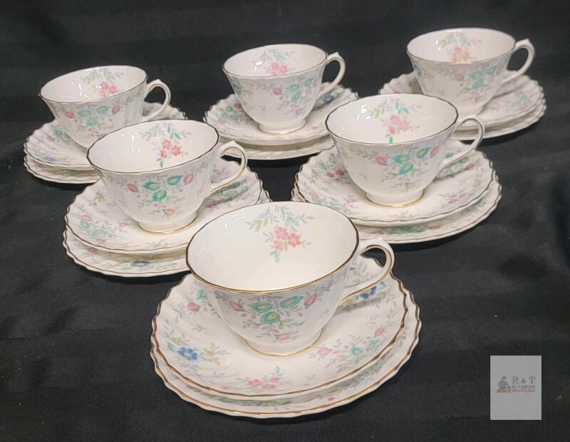 Vintage Royal Doulton " Pastoral " 18pc. Cups , Saucers & Dessert Plates . No chips or cracks