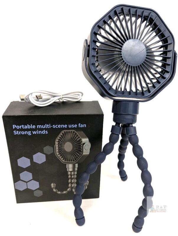 New Blue Mini Fan With Flexible Octopus Tripod for Car Seat, Student Bed, Bike - USB Rechargeable, Desk Fan for Office, Baby Room or Outdoor
