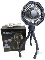 New Blue Mini Fan With Flexible Octopus Tripod for Car Seat, Student Bed, Bike - USB Rechargeable, Desk Fan for Office, Baby Room or Outdoor