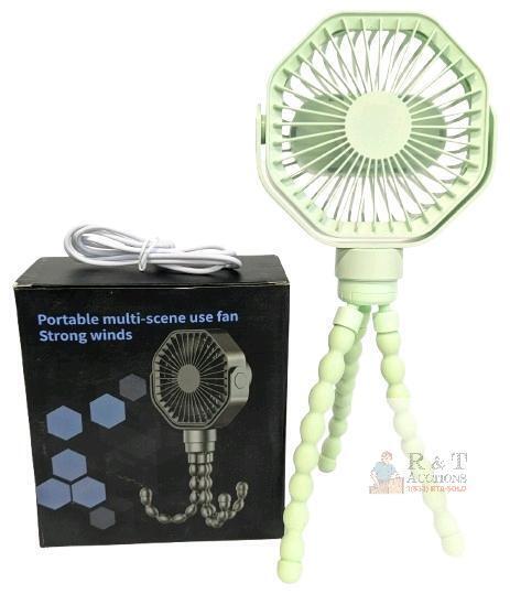 New Green Mini Fan With Flexible Octopus Tripod for Car Seat, Student Bed, Bike - USB Rechargeable, Desk Fan for Office, Baby Room or Outdoor