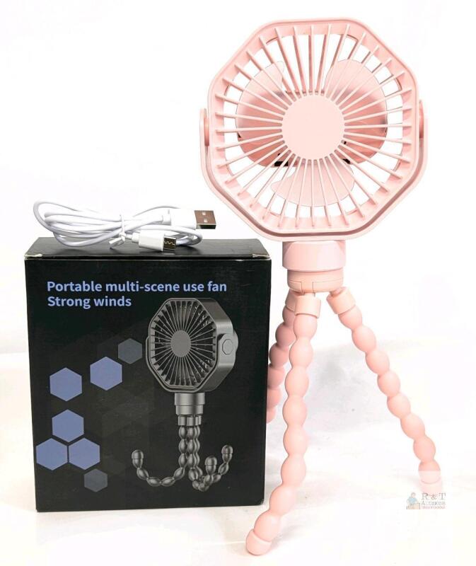 New Pink Mini Fan With Flexible Octopus Tripod for Car Seat, Student Bed, Bike - USB Rechargeable, Desk Fan for Office, Baby Room or Outdoor
