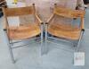 Vintage Tubular Steel & Leather Sling Chairs, Director Style, Tan, Pair, Seat Height 17.5"