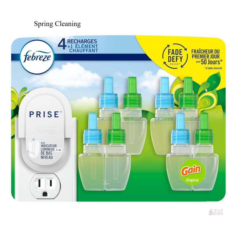 NEW Febreze Plug Air Freshener Kit, Gain Original Scent, 4 Refills, Single Warmer, 0.87 oz Bottles