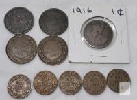 1882 - 1936 Canadian Large & Small One Cent Pennies . Large : 1882 , 1901 , 1916 , 1918 , 1920 . Small : 1920 , 1932 , 1933 , 1935 , 1936 . Ten (10) Coins