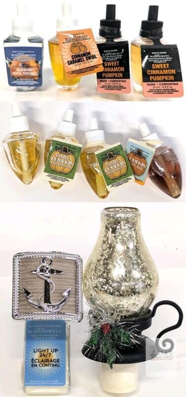 Assorted New & Not White Barn Wallflowers Fragrance Refills + 1 Wallflower Plug-In & Flickering Christmas Night Light