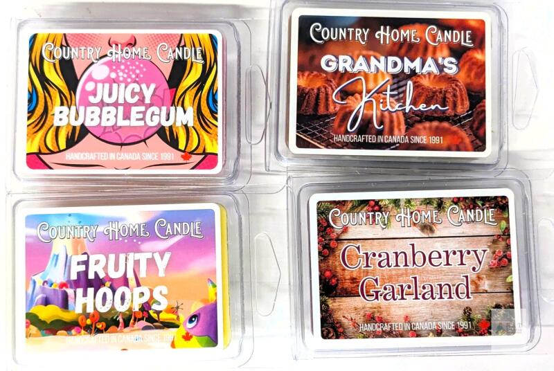 4 New Country Home Candles Wax Melts, Made in Canada, 6 Scent Squares Each