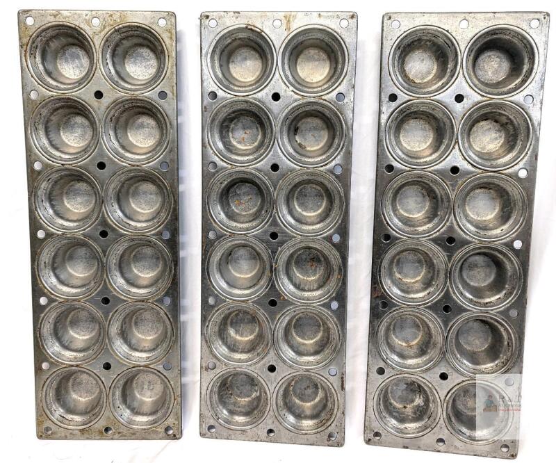 3 Large Vintage Muffin Baking Tins, 12 Muffins Per Tin, 25.25" &times; 8.75" &times; 1.75"