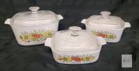 Vintage Corning Ware " Spice of Life " Casserole Dish 3pc. Set .
