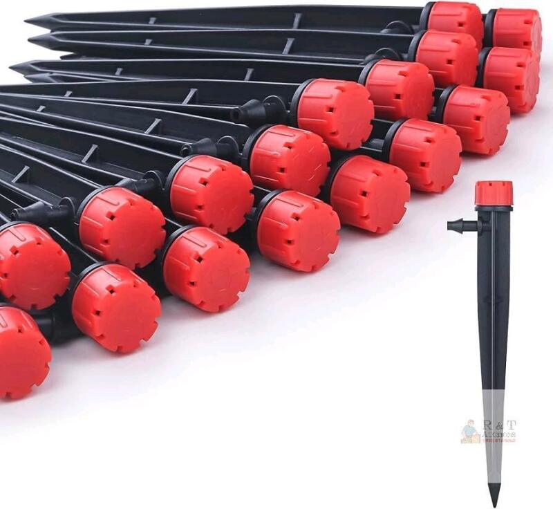 New 100pcs Drip Irrigation Emitters for 1/4" Drip Irrigation Tubing,Adjustable 360 Degree Water Flow Drippers on 5" Arrow Stake, Garden Irrigation Drippers for (4-7mm) Watering System Kit