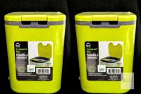 2 New Home Essentials Mini Compost Bins, Compact, Odor-Minimizing Plastic Kitchen Trash Can with One-Touch Lid Release, Stylish Recycling Bin, 2-Liter Capacity, 5" L x 5" W x 7" H, Green