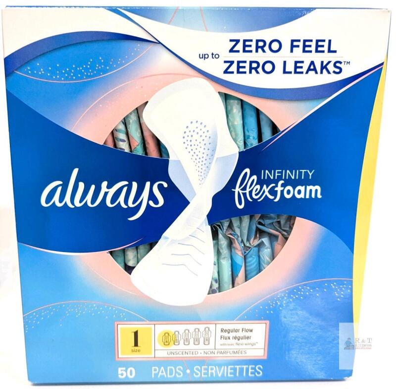 New ALWAYS 50ct Size 1 Regular Flow Menstrual Pads With Wings, Unscented