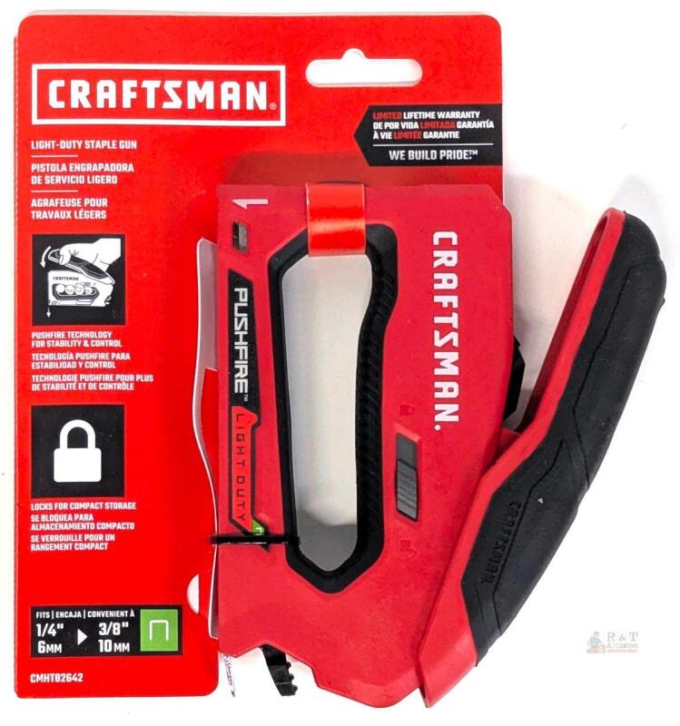 New Craftsman Pushfire Light Duty Manual Staple Gun, Fits 1/4"&ndash;3/8" Staples, Model CMHT82642, Red/Black