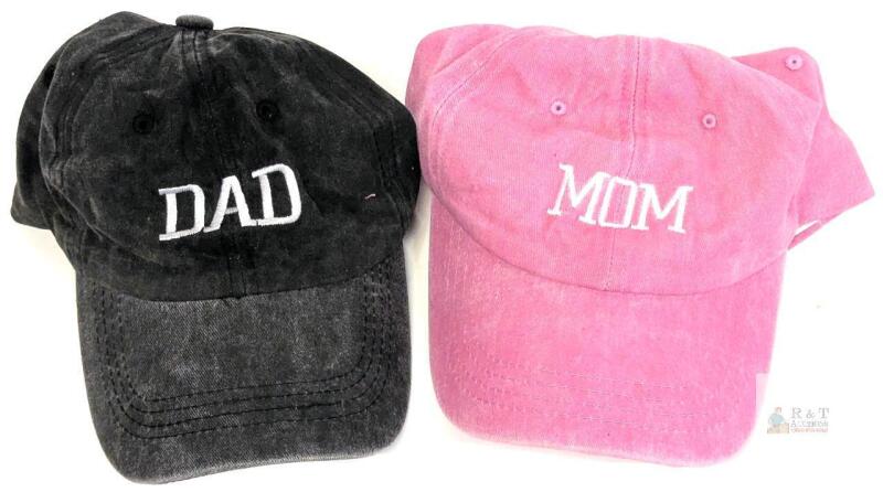 New O/S Adult Embroidered Mom and Dad Hats, Adjustable Cotton Couple Baseball Caps for Fathers Day, Mothers Day, New Parents Gifts, 100% Cotton