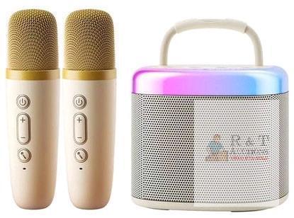 New Portable Karaoke Machine - Beige Bluetooth Speaker with Party Lights & Dual Microphones, Model D17-T