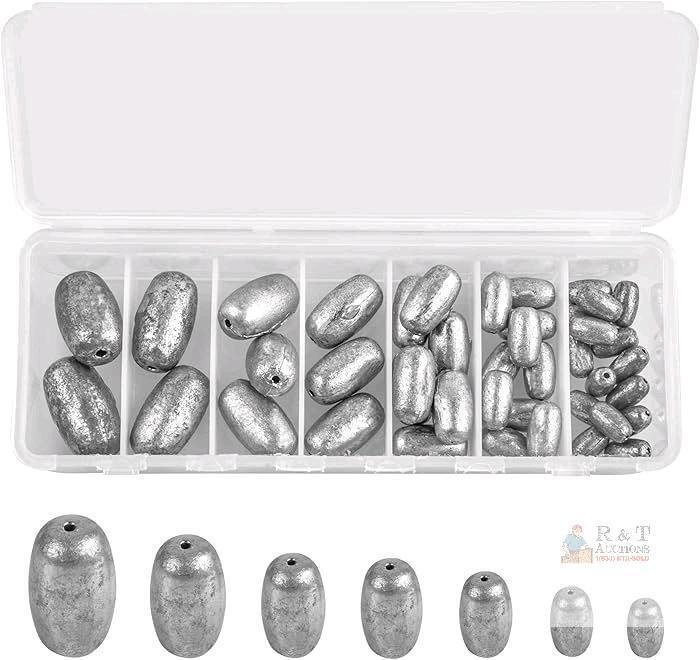 New Egg Fishing Weights Sinkers Kit - 42pcs Saltwater Fishing Sinkers Olive Egg Bass Casting Worm Weight Assortment for Catfish 7 Sizes