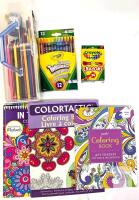 Assorted Pencil Crayons in Case, Crayola Erasable Twistables Coloured Pencils & Crayons (Missing 1) + 3 Colouring Books