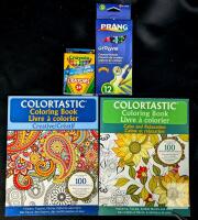 2 New Colouring Books, 24-Pack Crayola Crayons + 12-Pack Prang Groove Coloured Pencils