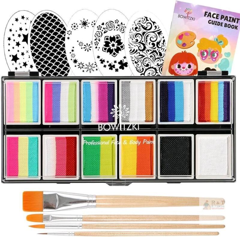 New Bowitzki Face Paint 12x10g Professional Body Painting Kit For Adults & Kids : Hypoallergenic, Non Toxic, Water-Based, Paraben-Free - Bright Set