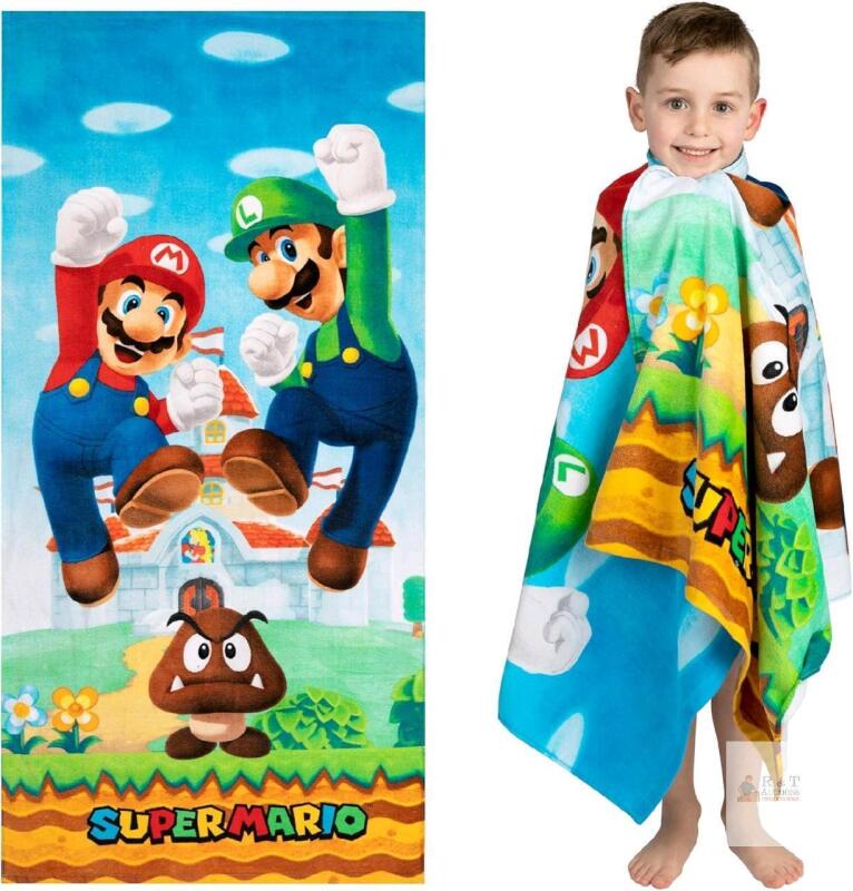 New Super Mario & Luigi Super Soft 100% Cotton Bath/Pool/Beach Towel, 58 in x 28 in, (Officially Licensed Product) by Franco