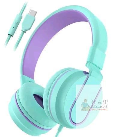 New Green/Purple Ailihen i35 USB-C Plug Wired Headphones With Kids Safe Volume Limiter