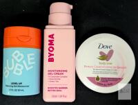 Bubble, Byoma & Dove Moisturizer Lot &ndash; Gel & Beauty Creams for Face & Body, 50/75ml Note: Online returns. Volumes may be lower than listed. Dove sealed