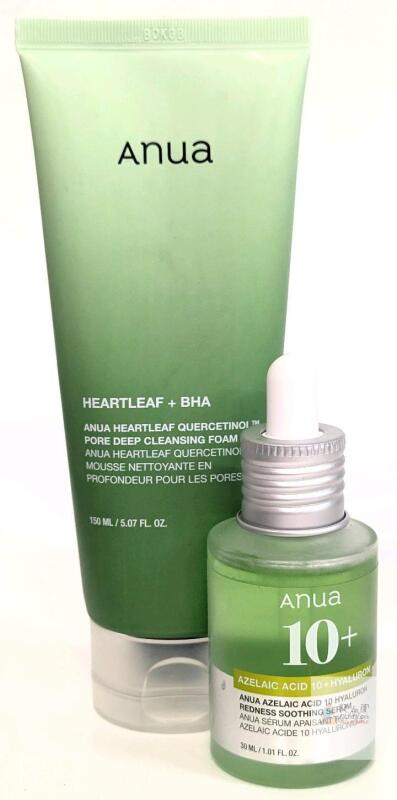 Anua Heartleaf BHA Cleanser 150ml & 10% Azelaic Acid Serum 30ml, Exp 2027-2028, Korea Note: Online returns. Volumes may be lower than listed<br/>
