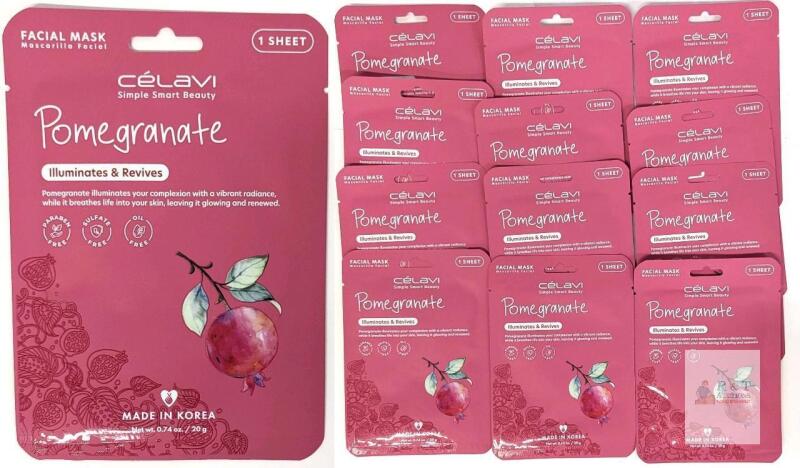 12 New Celavi Essence Facial Mask Paper Sheet Korea Skin Care Moisturizing, Illuminates & Revives (Pomegranate)<br/>