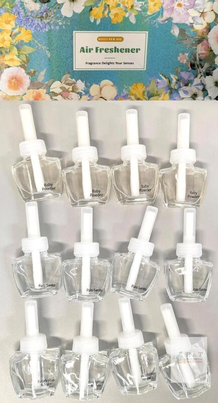 Plug In Air Freshener Refills, Palo Santo, Eucalyptus & Sage, Baby Powder Scent - 12 Count, 7.92 Fl Oz, Fragrance for Home, Bathroom, Office, Compatible with Air Wick & Glade [Not Compatible With Glade Plus]