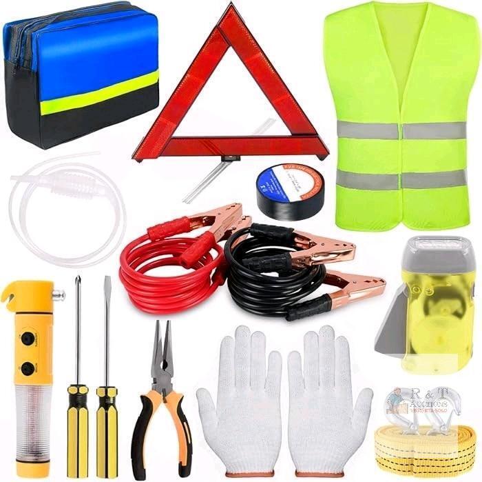 New Swpeet 13Pcs Car Roadside Emergency Kit, Safety Triangle Warning and Reflective Safety Vest, Jumper Cables, Tow Strap, Flashlight, Glove, Vehicle Auto Truck Safety Emergency Road Side Assistance Kits