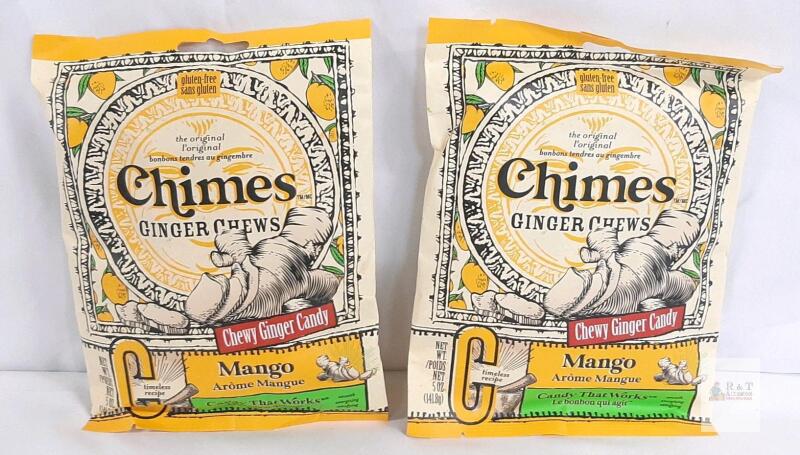 Chimes Ginger Chews Mango 5oz Bags, Chewy Ginger Candy, Gluten Free, Exp 2027-09-10, Lot of 2