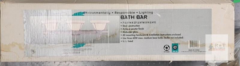 NEW OLD STOCK 3-Light Antique Pewter Bath Bar Vanity Light, Alabaster Glass, 27-3/4"W, Model BB-VU0923A-AP