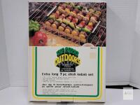 The Great Outdoors BBQ 601 7-Piece Shish Kebab Set, Chrome Steel Skewers, 14" Long, Grill Rack