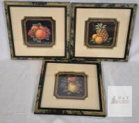 Kirklands Kathy Seck "Natural Delights" Framed Fruit Art Print Set, 3pcs, Signed, 9"X9"