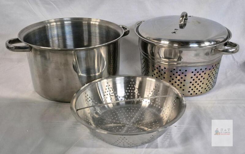 Stainless Steel 12 Qt Stock Pot Set with Steamer and Colander Inserts, Made in Korea, Lid Included