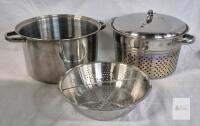 Stainless Steel 12 Qt Stock Pot Set with Steamer and Colander Inserts, Made in Korea, Lid Included