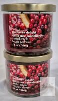Cranberry Delight 3-Wick Scented Candles, 14 oz Glass Jar, Gold Lid, 25-40h Burn, Set of 2